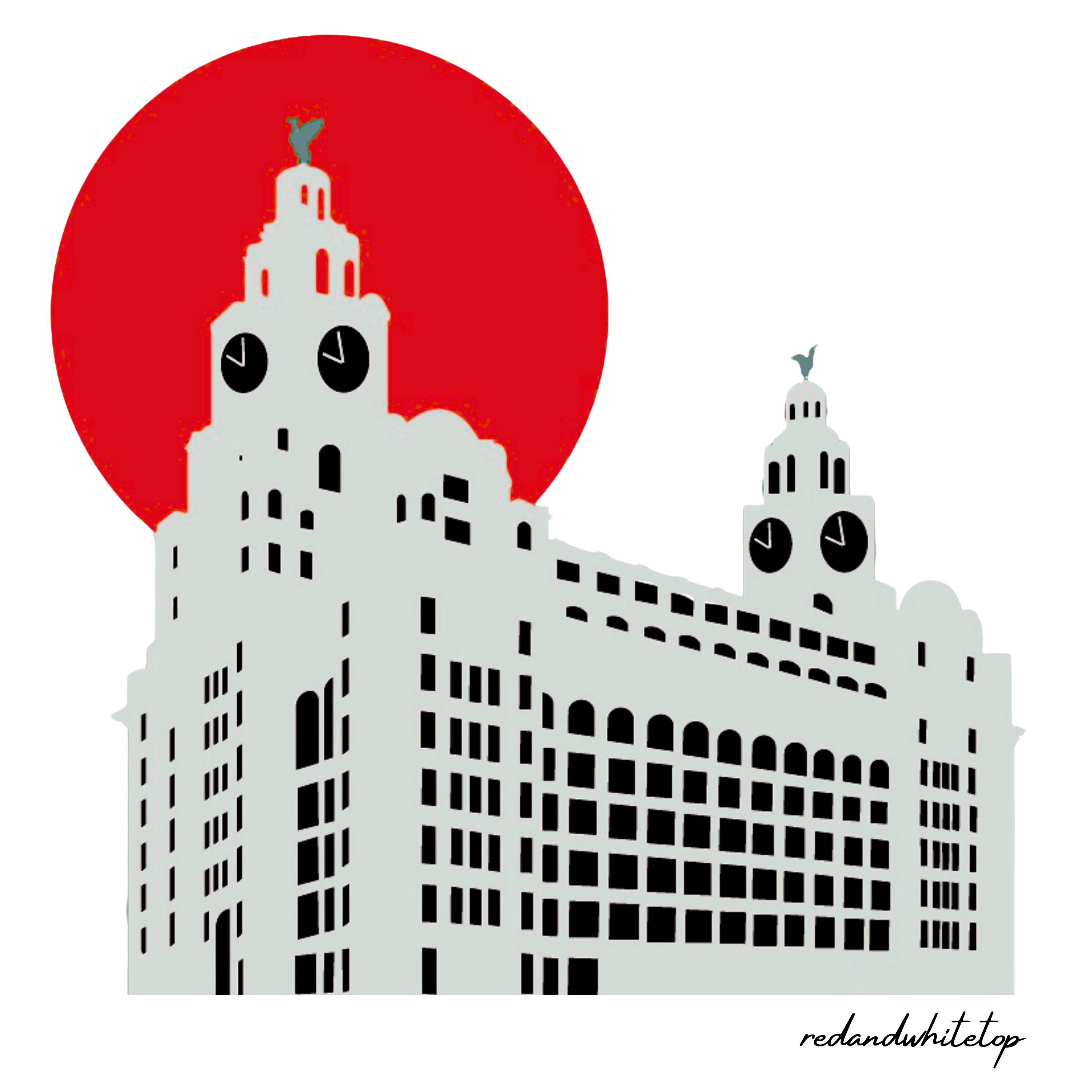 Red Sun Liver Buildings T Shirt