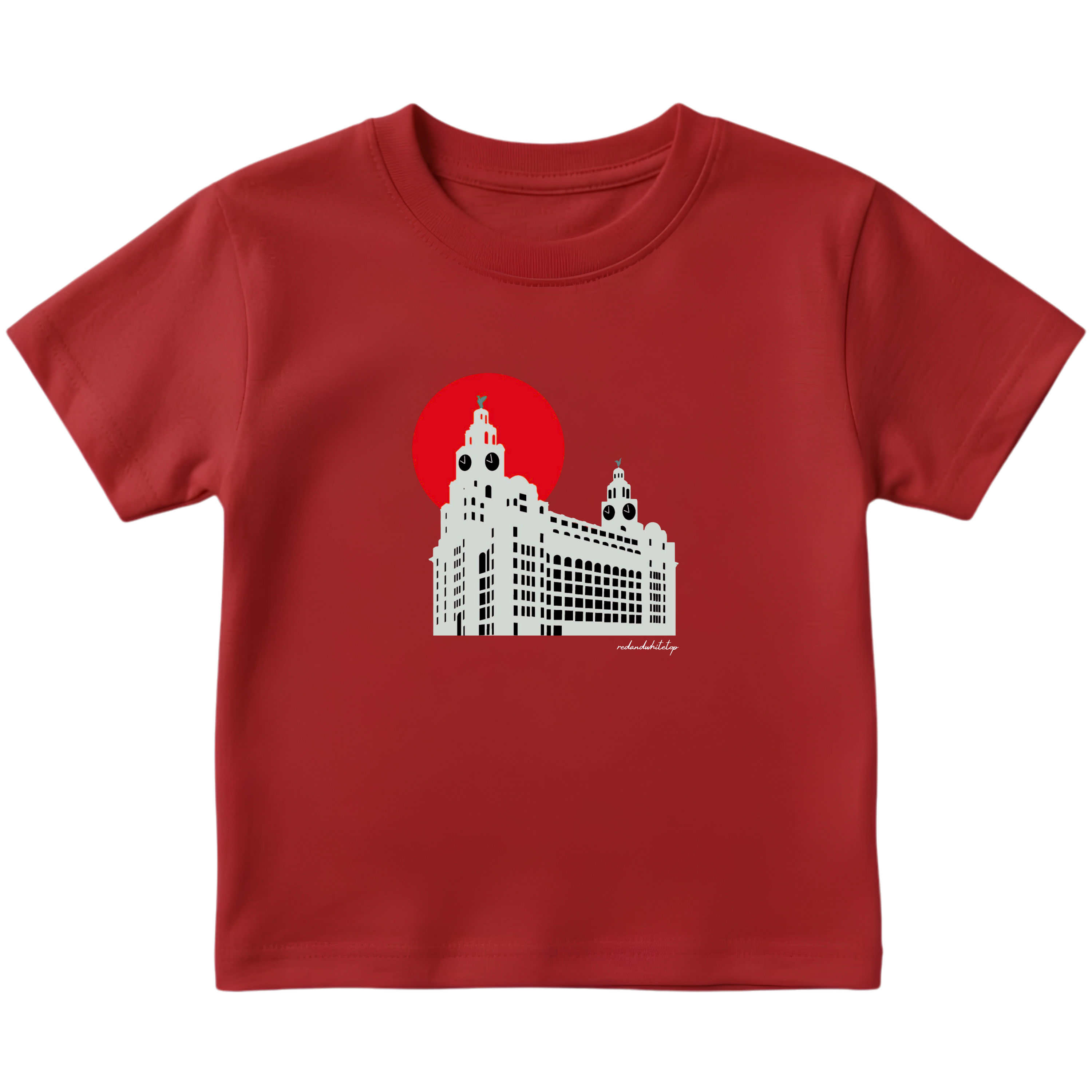 Kids Red Sun Liver Buildings T-Shirt
